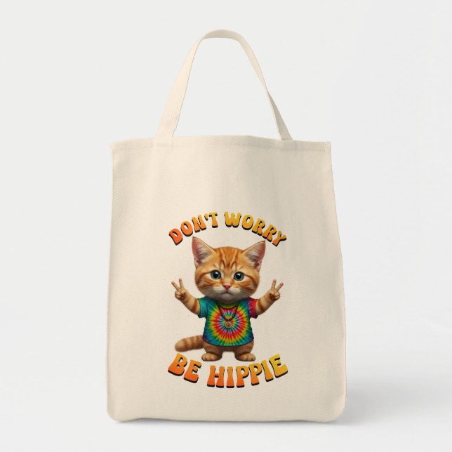 Bolsa Tote Gata hippie feliz boho kitten gato  (Frente)