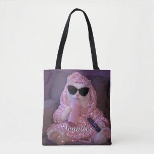 Bolsa Tote    Gata Preguiçosa Glam com Óculos de Sol e Bebida