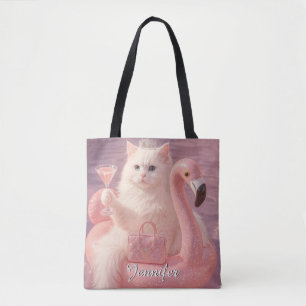 Bolsa Tote Gata Princesa de Luxo no Flutuador de Piscina Flam