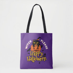 Bolsa Tote Gatinha Preta e Gordinha Bruxa Por Favor Feliz Dia