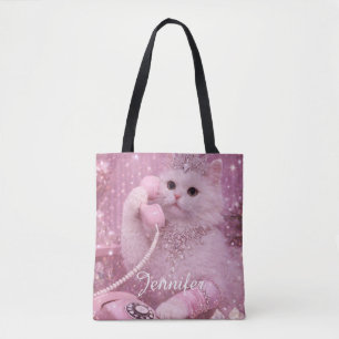 Bolsa Tote Gatinha Princesa Glamourosa Usando Telefone