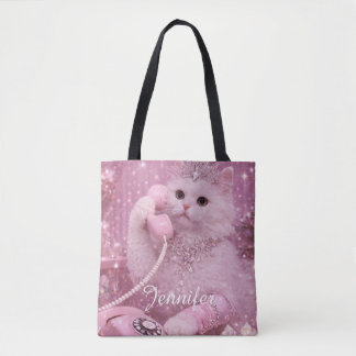 Bolsa Tote Gatinha Princesa Glamourosa Usando Telefone