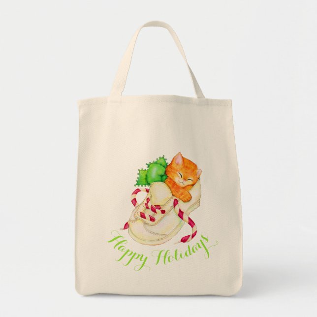 Bolsa Tote gatinho adormecido gatinho de Natal (Frente)