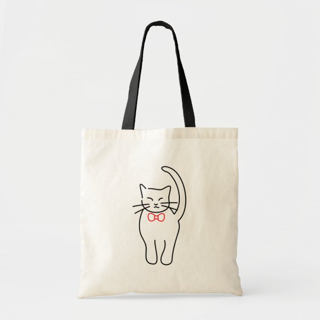 Bolsa Tote Gatinho bonito com Arco vermelho (Frente)