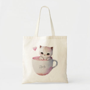 Bolsa Tote Gatinho Bonito com Coração Balão