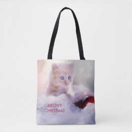 Bolsa Tote Gatinho Bonito Descansando em um Papai Noel Feliz 