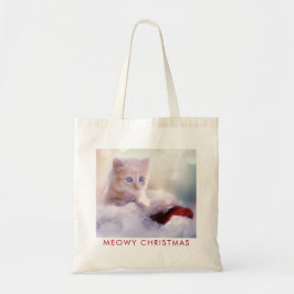 Bolsa Tote Gatinho Bonito Descansando em um Papai Noel Feliz 