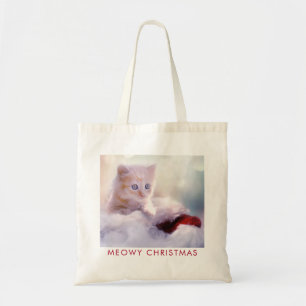 Bolsa Tote Gatinho Bonito Descansando em um Papai Noel Feliz 