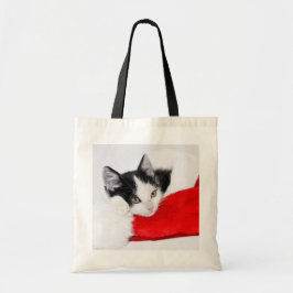 Bolsa Tote Gatinho bonito no chapéu do papai noel