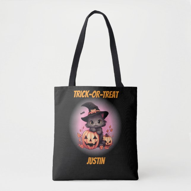 Bolsa Tote Gatinho Bonito Personalizado Halloween (Frente)