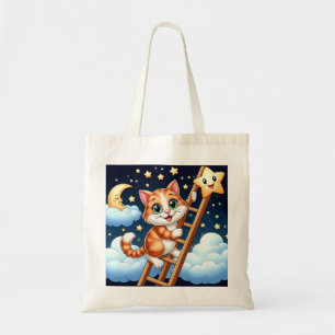 Bolsa Tote Gatinho bonito sobe escada até a lua