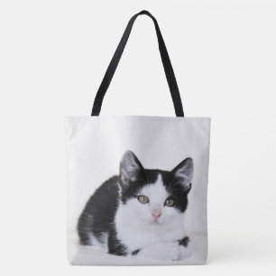 Bolsa Tote Gatinho branco preto por todo o lado na sacola do