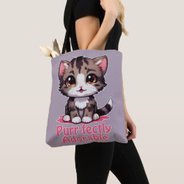 Bolsa Tote Gatinho Chibi Kawaii, Puro e Adorável, de cor rosa