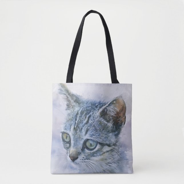 Bolsa Tote Gatinho de Arte de Cinza doce (Frente)