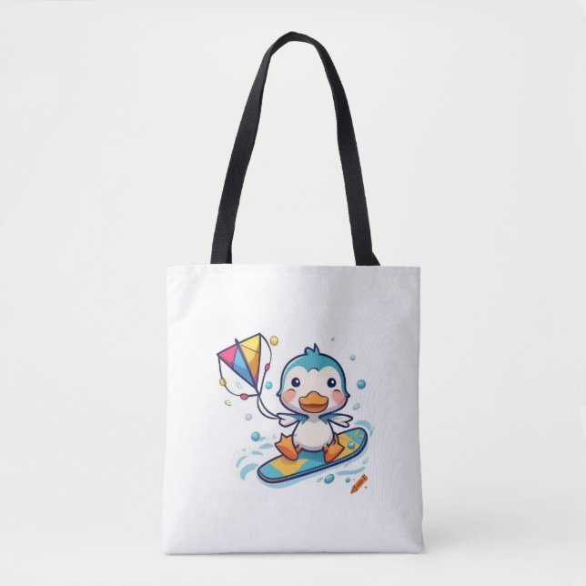 Bolsa Tote "Gatinho de Batida de Cartoon Bonito - Fundo Branc (Frente)