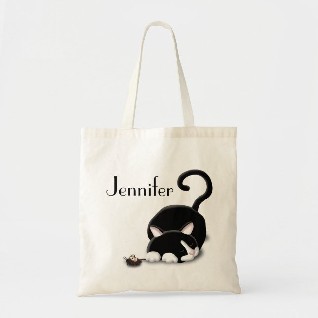 Bolsa Tote Gatinho de desenho animado com mouse de brinquedo (Frente)