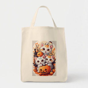 Bolsa Tote Gatinho de Halloween Fofo Placa de Identificação d