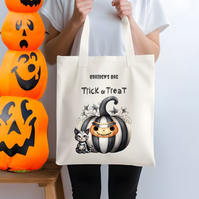 Bolsa Tote Gatinho de Halloween Negro Pumpkin (Criador carregado)