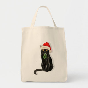 Bolsa Tote Gatinho de Natal do Gato Negro Negro Engraçado