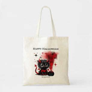 Bolsa Tote Gatinho diabólico engraçado de Halloween, truque o