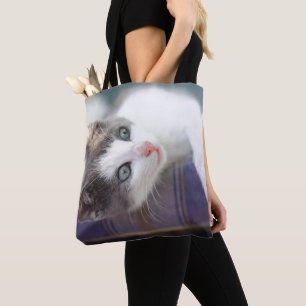 Bolsa Tote Gatinho doce na cama da xadrez