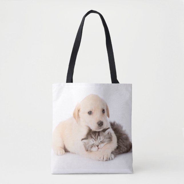 Bolsa Tote gatinho dorme nas mãos do cachorro (Frente)