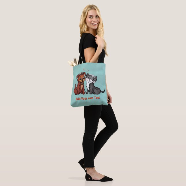 Bolsa Tote Gatinho e puppy, Edite seu texto (No(a) Modelo)