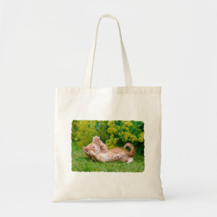 Bolsa Tote Gatinho engraçado bonito brincando num jardim flor