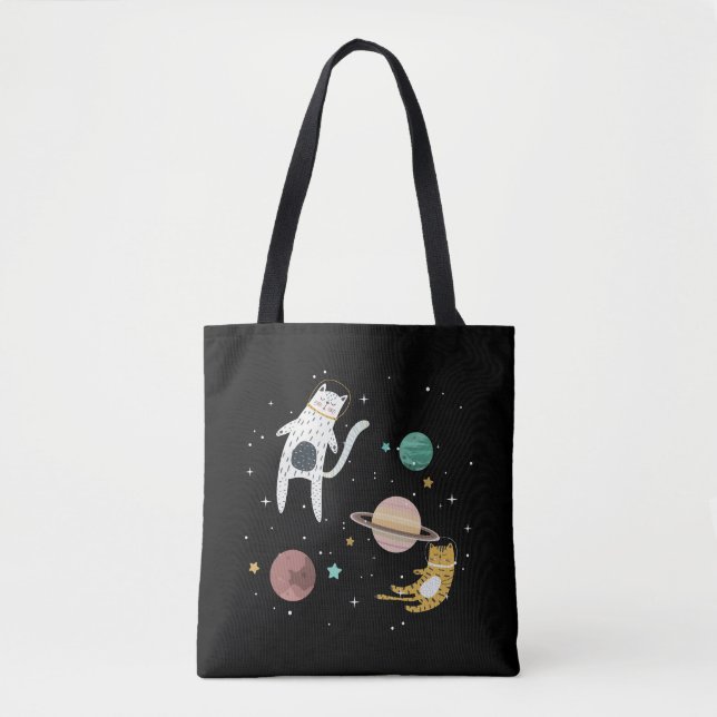 Bolsa Tote Gatinho espacial e planeta (Frente)