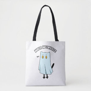 Bolsa Tote Gatinho Fantasma Azul Divertido Meownace Menor no
