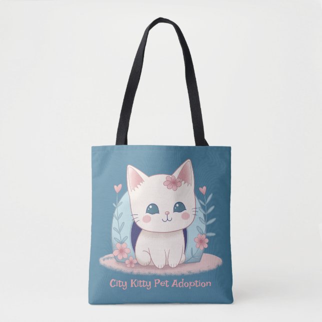 Bolsa Tote Gatinho feliz e bonito com uma casa (Frente)