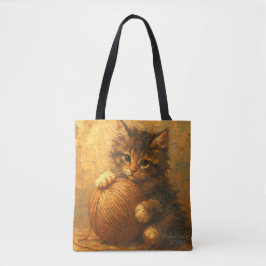 Bolsa Tote Gatinho Fofinho com Bola de Lã – Impressionista