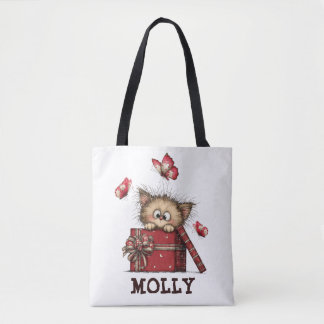 Bolsa Tote Gatinho Fofo com Borboletas Personalizado