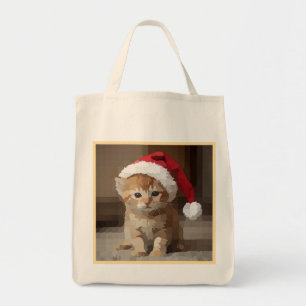 Bolsa Tote Gatinho fofo com chapéu do papai Noel.
