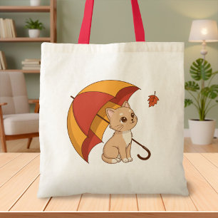 Bolsa Tote Gatinho Fofo Gato Vermelho Amarelo Guarda-chuva Qu