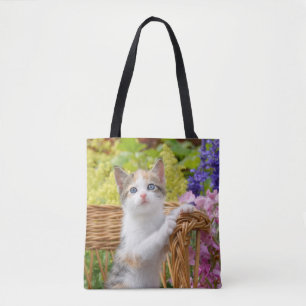 Bolsa Tote Gatinho Gatinho Nosy Bonito num Jardim Flor