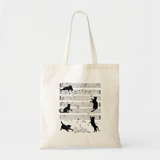 Bolsa Tote Gatinho Gato Bonito Reproduzindo Música Nota Limpa (Frente)