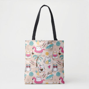 Bolsa Tote Gatinho Hello Summer Beach Cat Surfer Kawaii