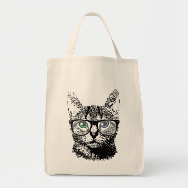 Bolsa Tote Gatinho Hipster Nerdy Gatinho nos Óculos (Frente)