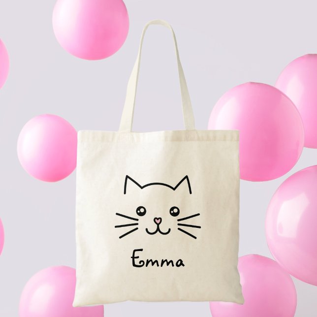 Bolsa Tote Gatinho Kawaii Bonito Rosto De Gatinho Com Nariz D (Criador carregado)
