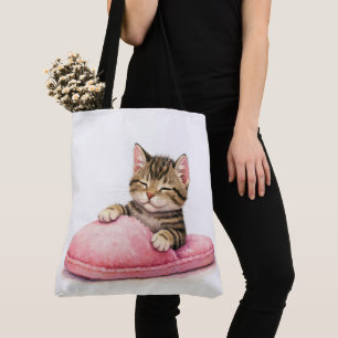 Bolsa Tote Gatinho Listrado Dormindo em uma Chinela Rosa
