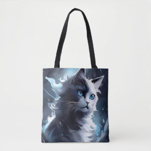 Bolsa Tote Gatinho Místico Preto e Branco Gato Aquarela