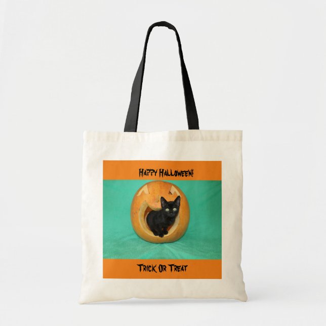 Bolsa Tote Gatinho No Saco De Toque De Abóbora (Frente)