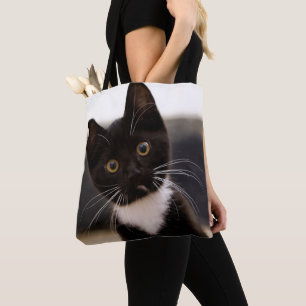 Bolsa Tote Gatinho preto e branco bonito do smoking