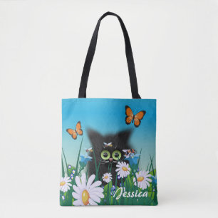 Bolsa Tote Gatinho Preto e Disias Bonitos Personalizados