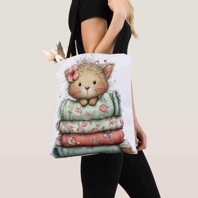 BOLSA TOTE GATINHO TEMÁTICO DE VERÃO ADORÁVEL E EXCÊNTRICO (Close Up)