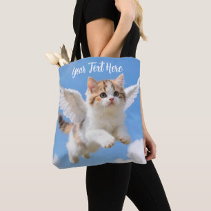 Bolsa Tote Gatinho Voador Fofo Calico Tabby Céu Azul