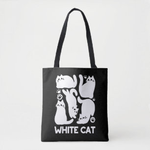 Bolsa Tote Gatinhos Brancos Silhuettes - Design de Felinos Co
