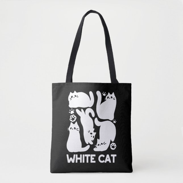 Bolsa Tote Gatinhos Brancos Silhuettes - Design de Felinos Co (Frente)