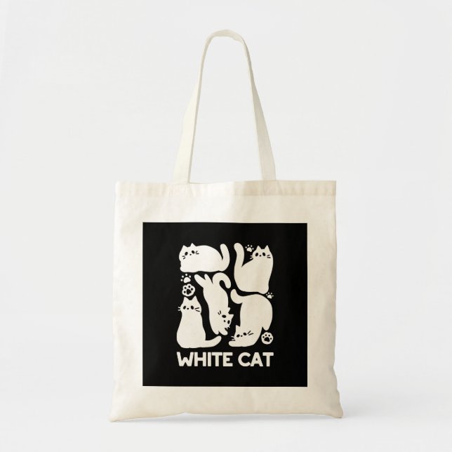 Bolsa Tote Gatinhos Brancos Silhuettes - Design de Felinos Co (Frente)